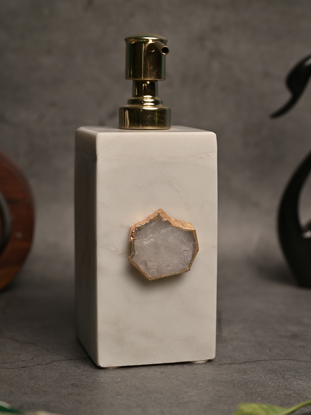 

HOMEARTE White Cream Marble Soap Dispenser Bottle With Stainless Steel Pump