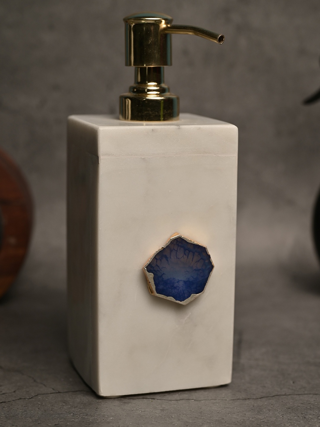 

HOMEARTE Cream Blue Marble Soap Dispenser Bottle With Stainless Steel Pump