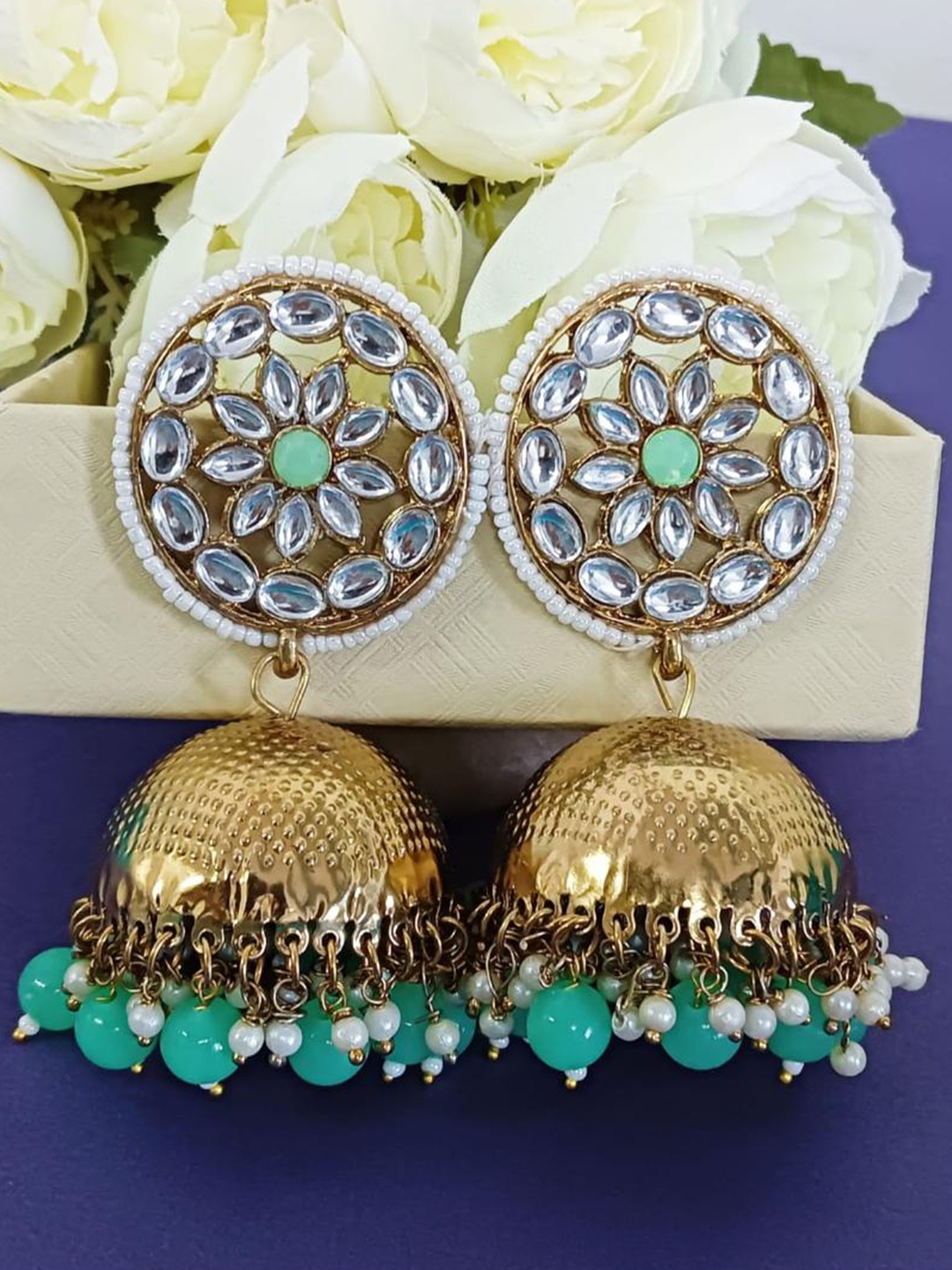 

Efulgenz Gold-Plated Crystals Studded Jhumkas