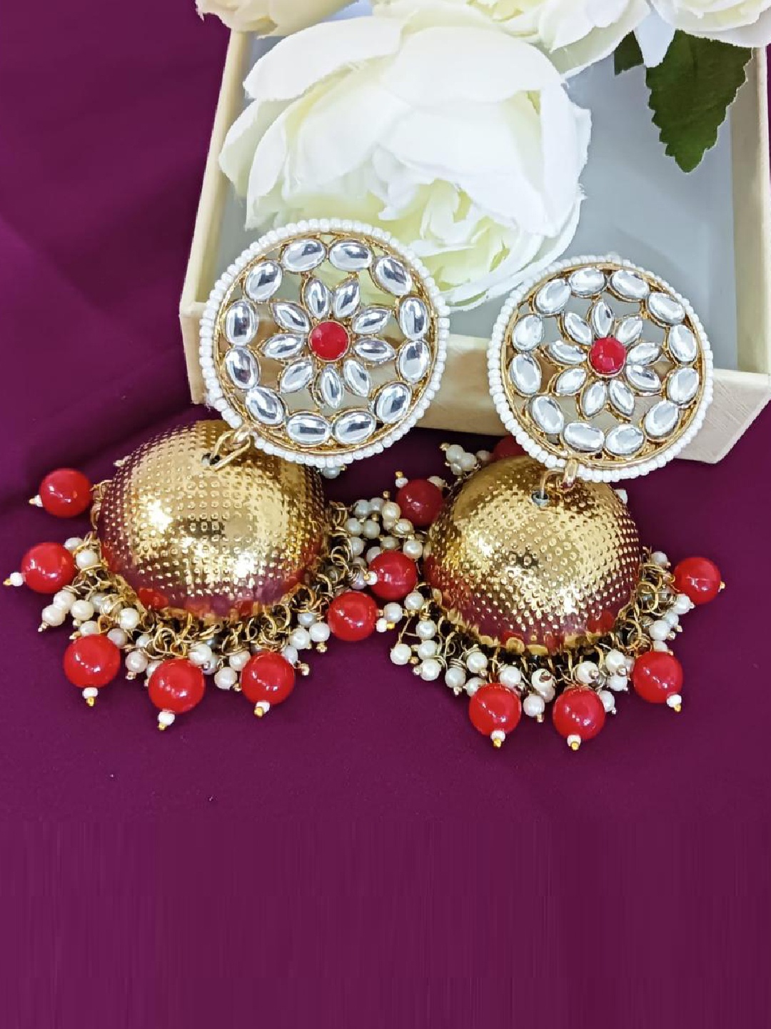 

Efulgenz Gold-Plated Crystals Studded Jhumkas