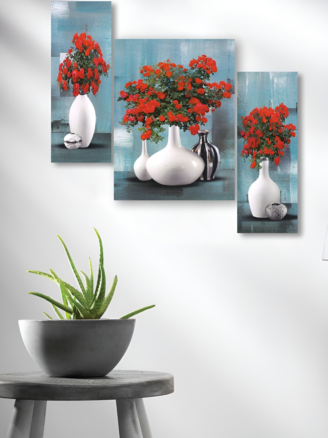 

WALLMAX Red 3 Pieces Synthetic Wooden Paintings Wall Art