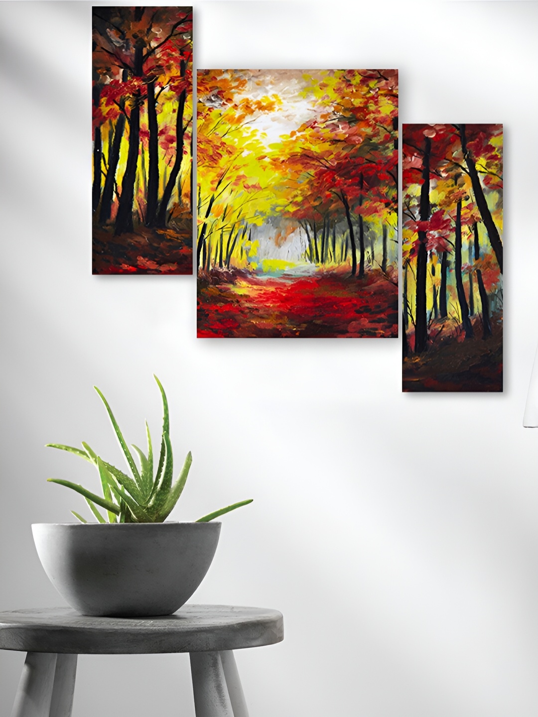

WALLMAX Red 3 Pieces Synthetic Wooden Paintings Wall Art, Orange