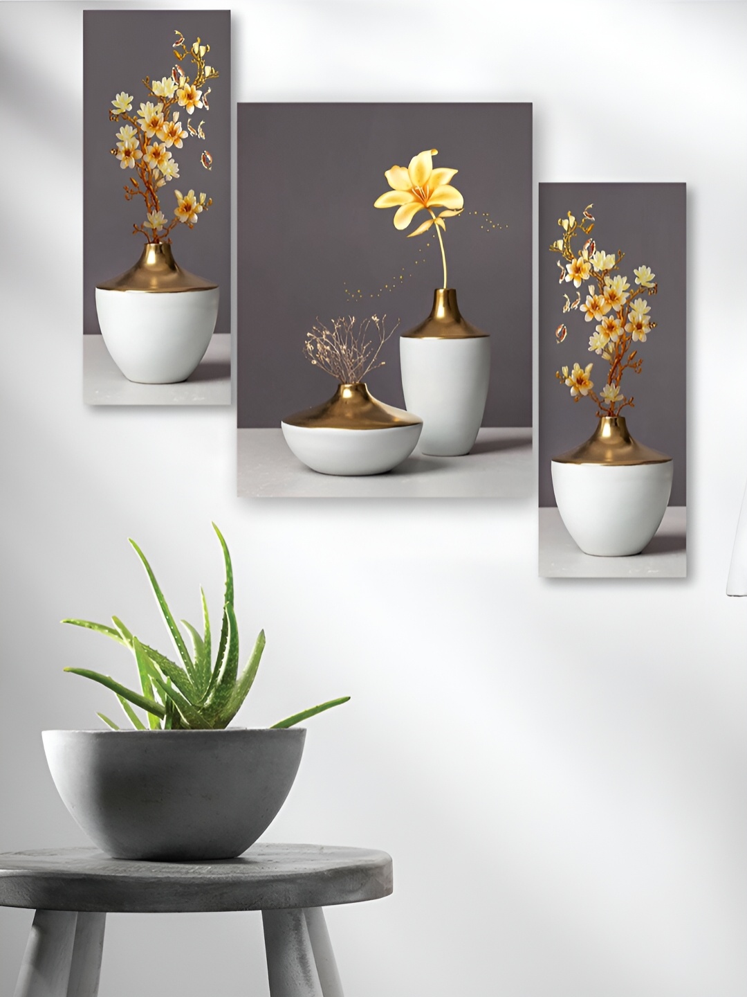 

WALLMAX Grey 3 Pieces Synthetic Wooden Paintings Wall Art