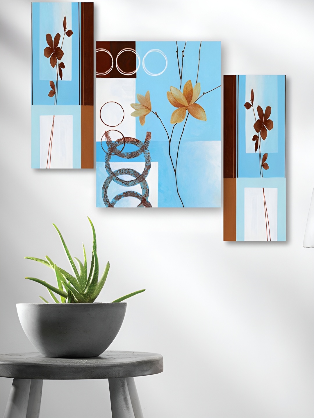 

WALLMAX Blue 3 Pieces Synthetic Wooden Paintings Wall Art