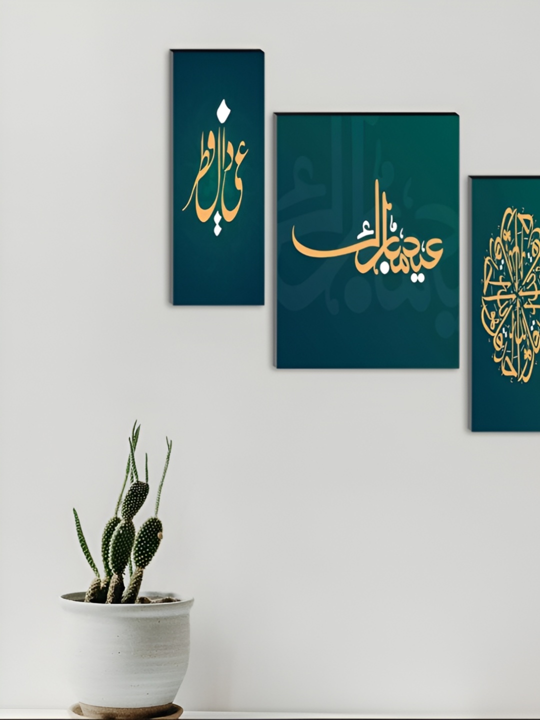 

WALLMAX Turquoise Blue 3 Pieces Synthetic Wooden Paintings Wall Art