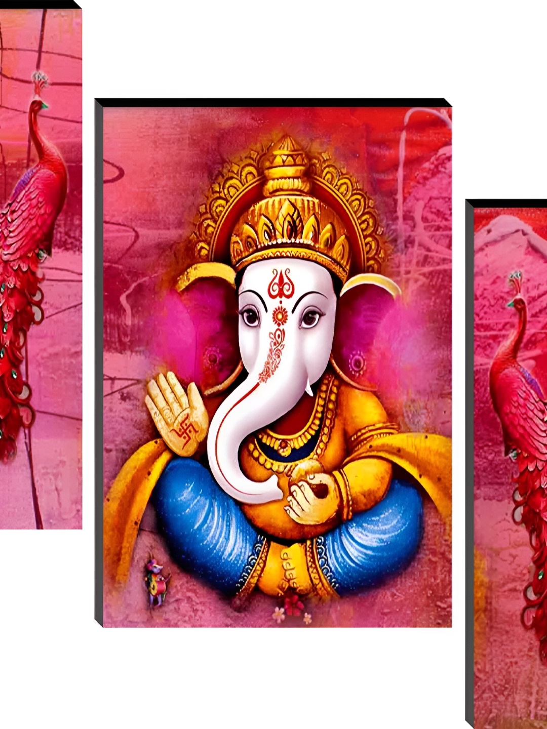 

WALLMAX Pink 3 Pieces Synthetic Wooden Paintings Wall Art