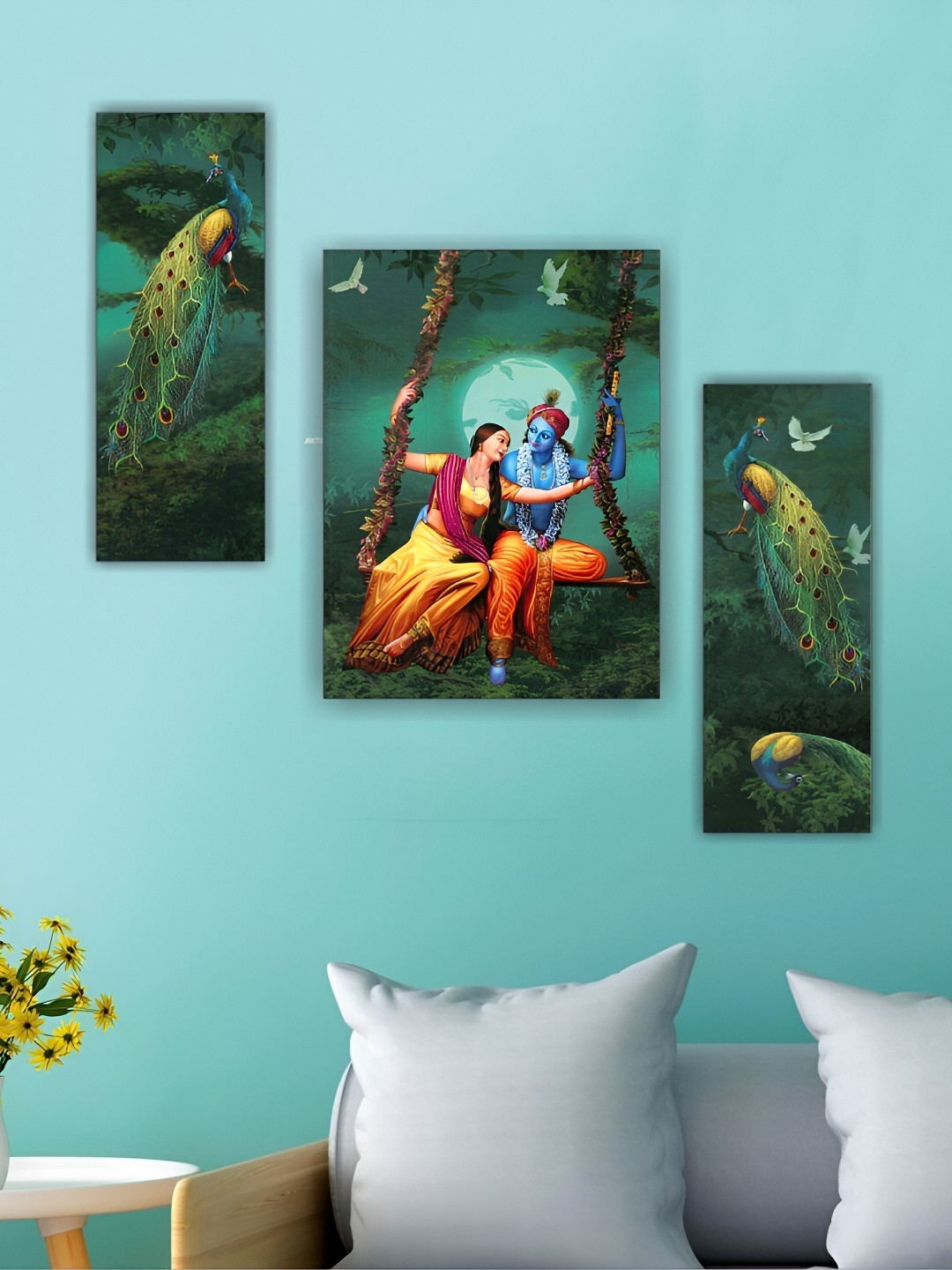

WALLMAX Green 3 Pieces Synthetic Wooden Paintings Wall Art