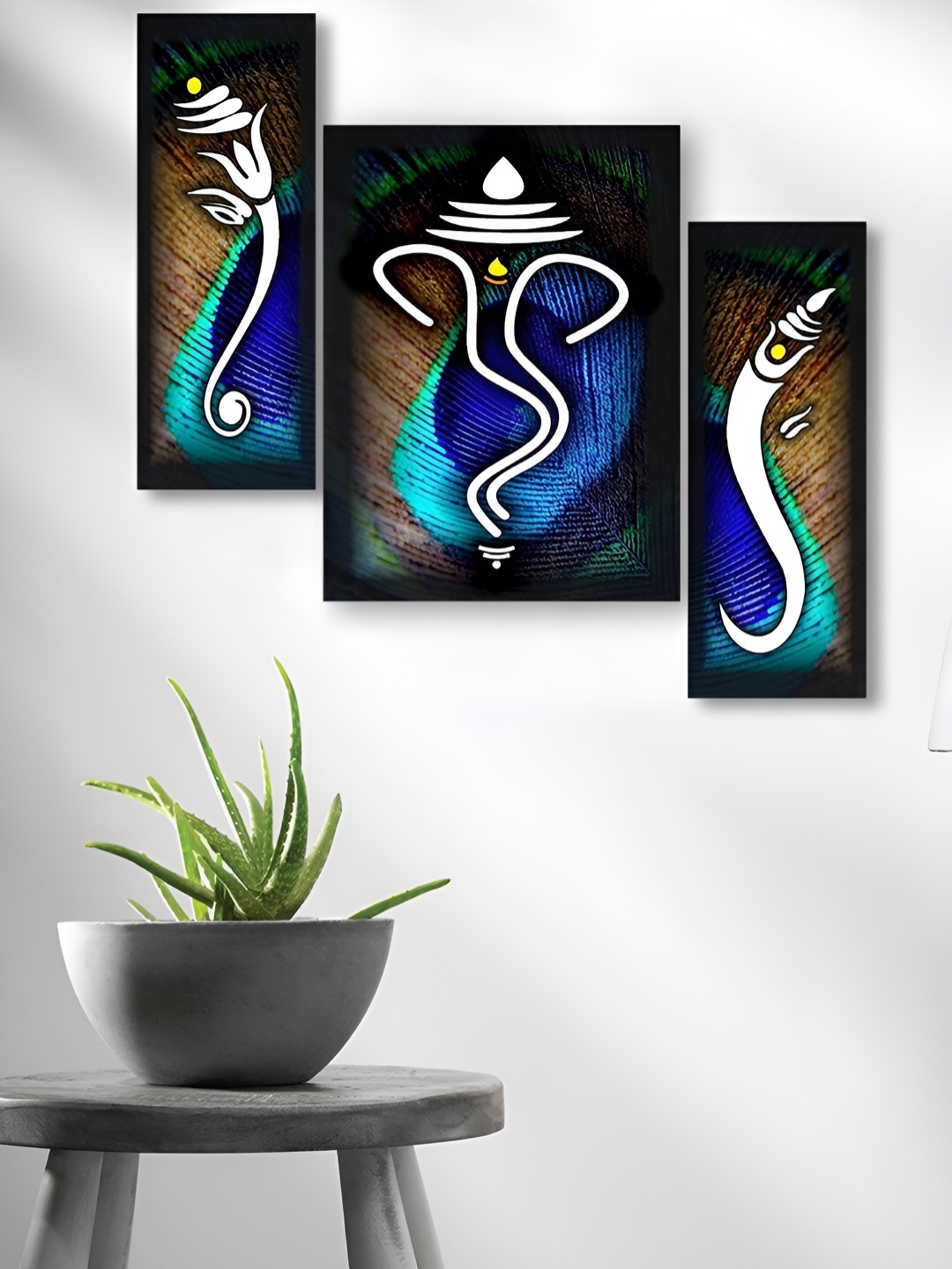 

WALLMAX Blue 3 Pieces Synthetic Wooden Paintings Wall Art