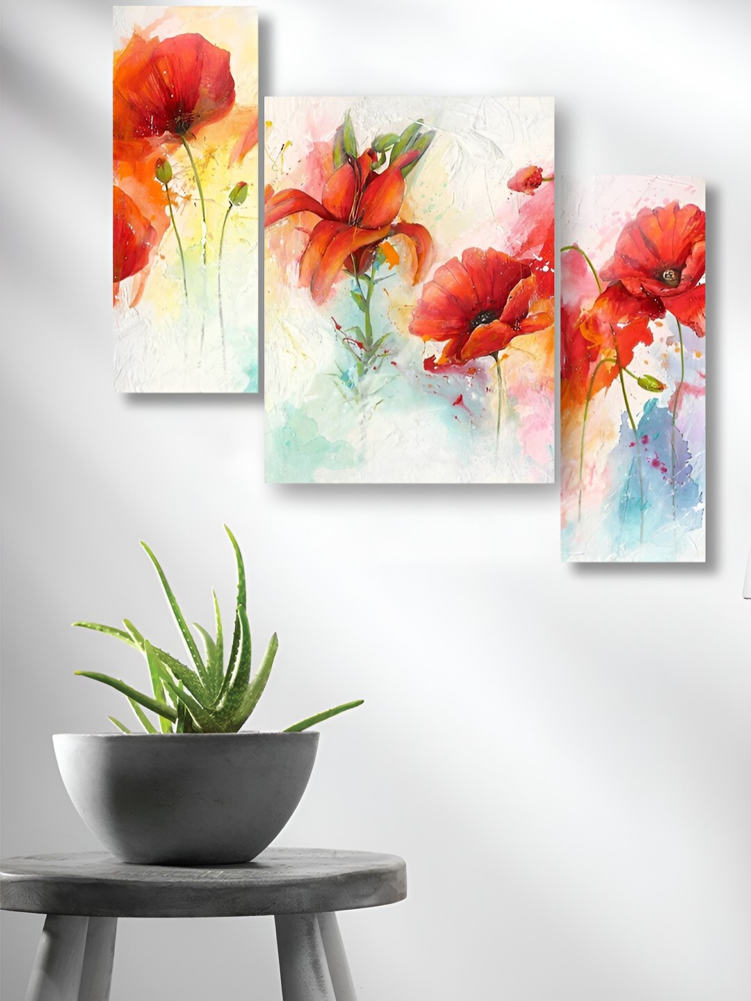 

WALLMAX Red 3 Pieces Synthetic Wooden Paintings Wall Art