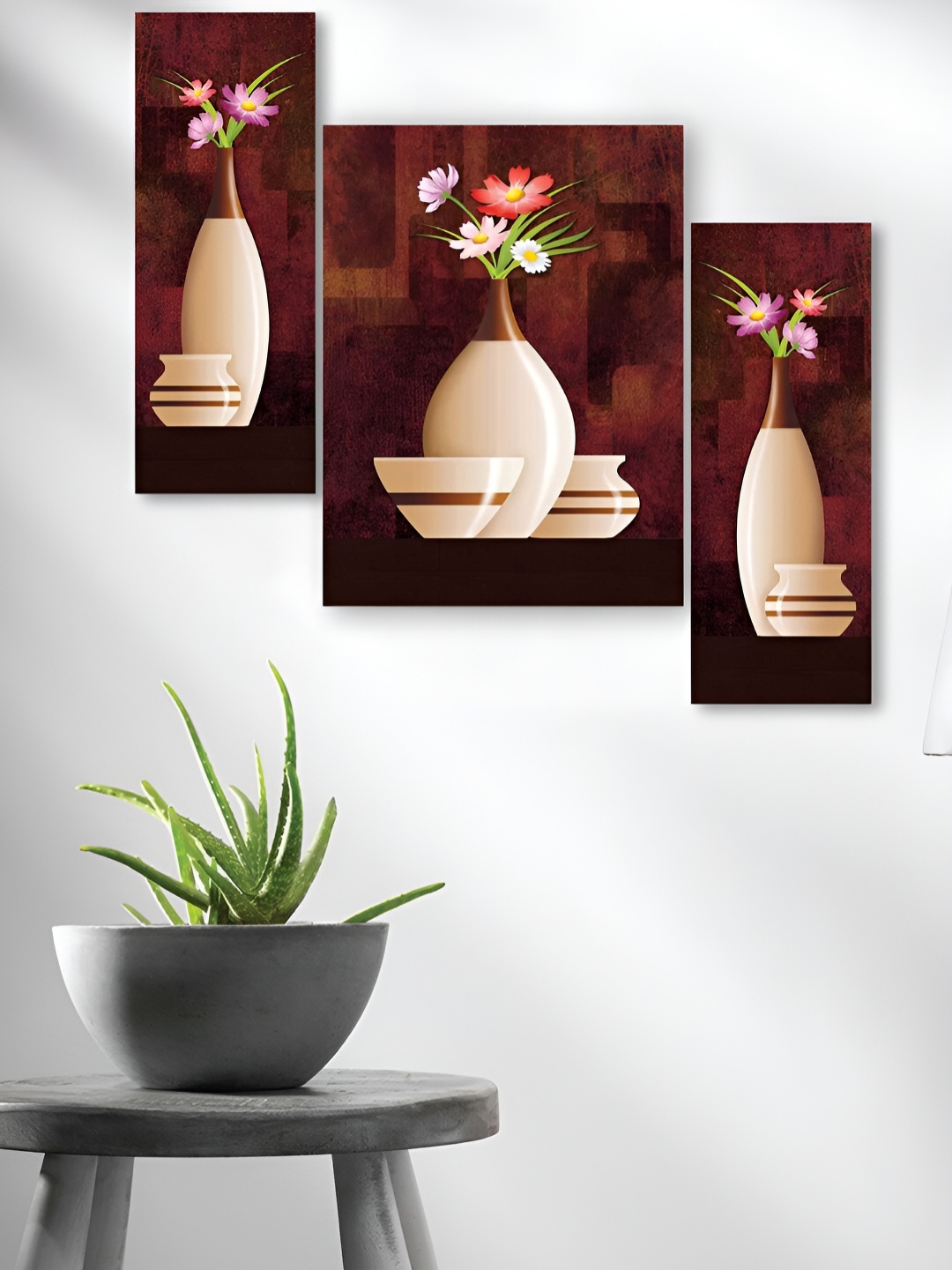 

WALLMAX Brown 3 Pieces Synthetic Wooden Paintings Wall Art