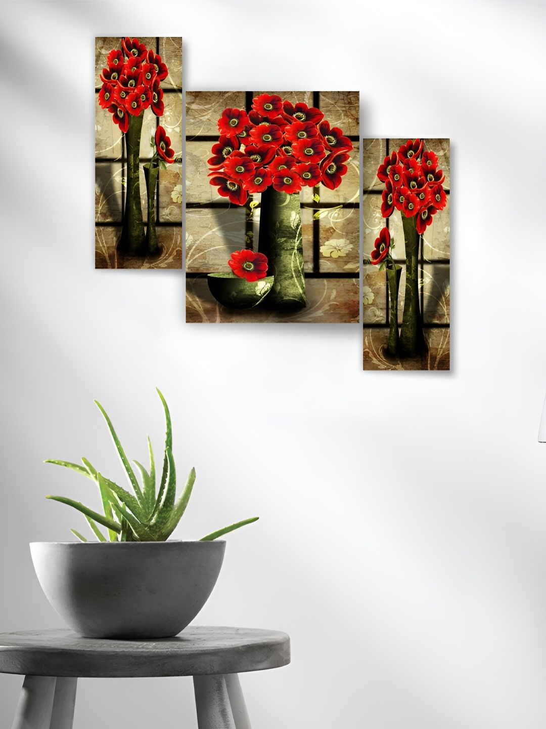

WALLMAX Red 3 Pieces Synthetic Wooden Paintings Wall Art