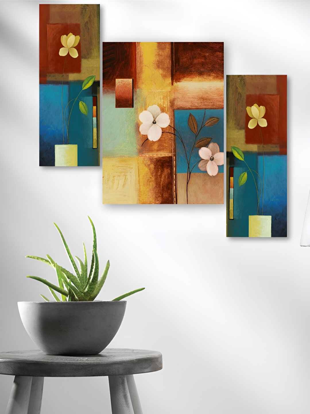 

WALLMAX Brown 3 Pieces Synthetic Wooden Paintings Wall Art