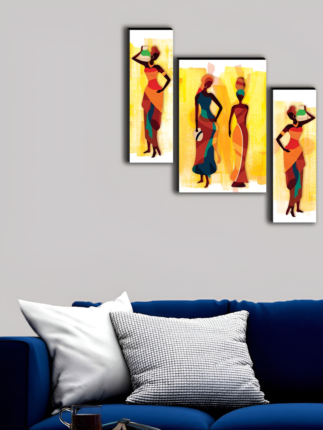 

WALLMAX Yellow 3 Pieces Synthetic Wooden Paintings Wall Art