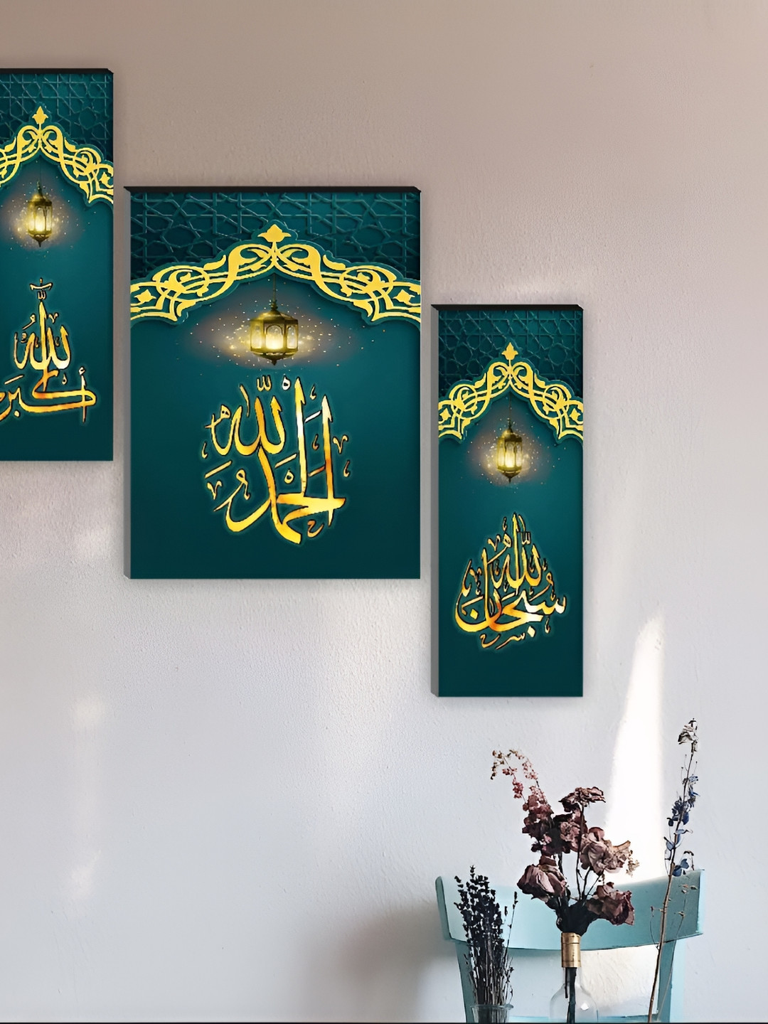 

WALLMAX Green 3 Pieces Synthetic Wooden Paintings Wall Art