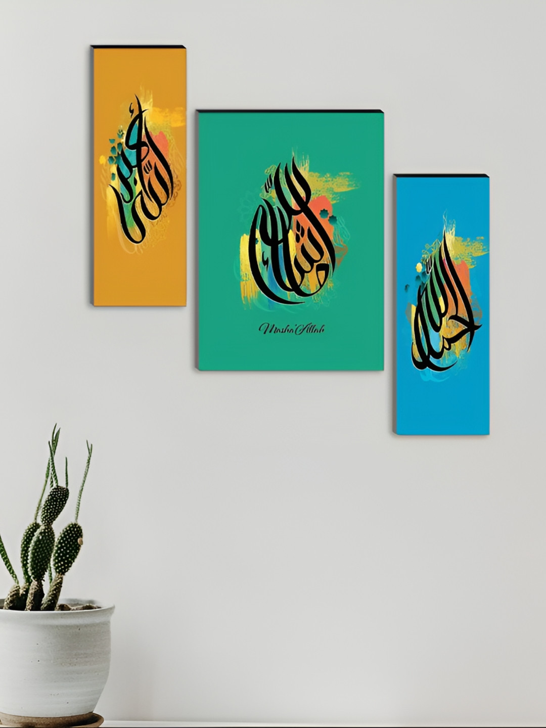 

WALLMAX Green 3 Pieces Synthetic Wooden Paintings Wall Art