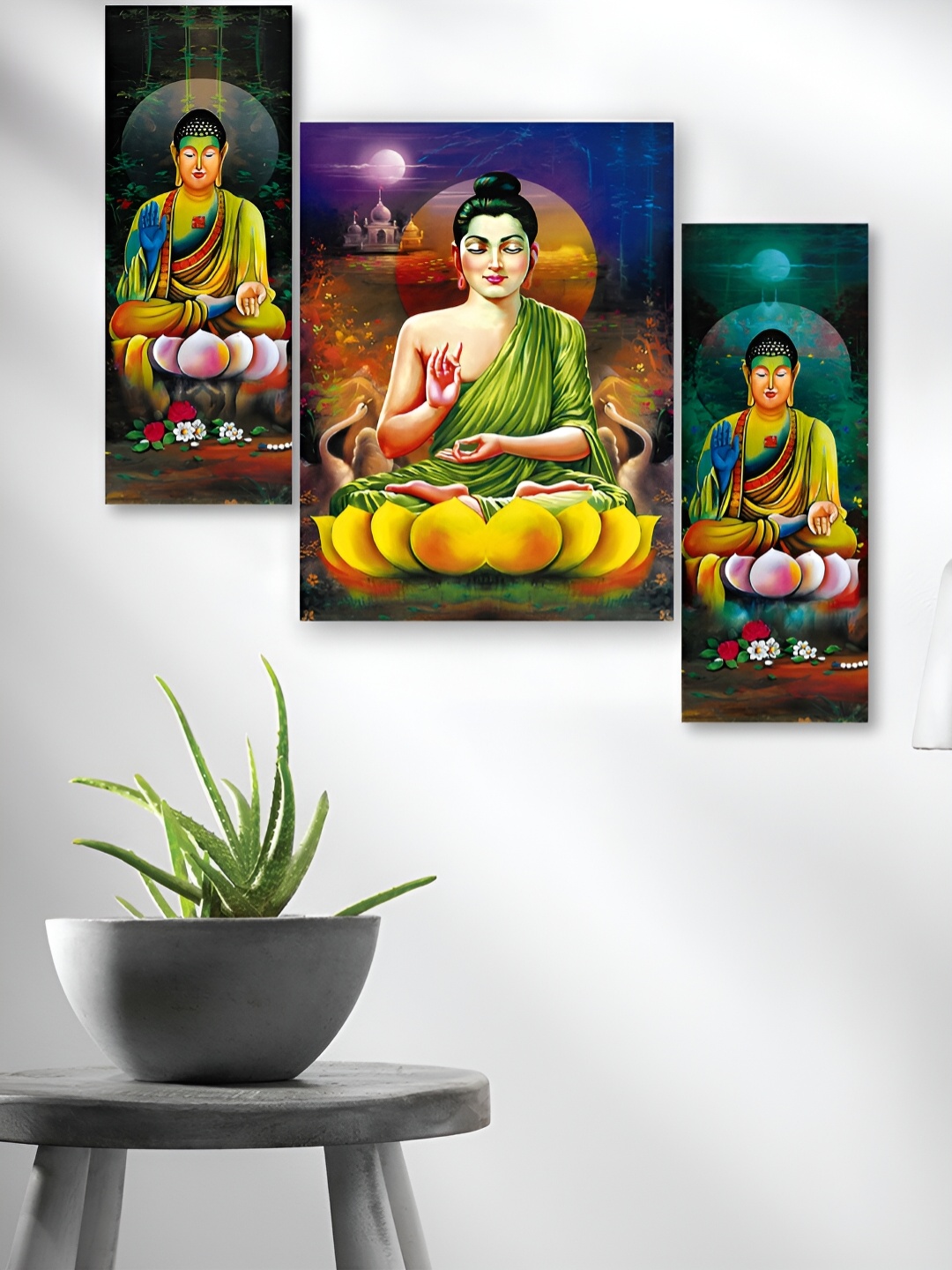 

WALLMAX Blue 3 Pieces Synthetic Wooden Paintings Wall Art