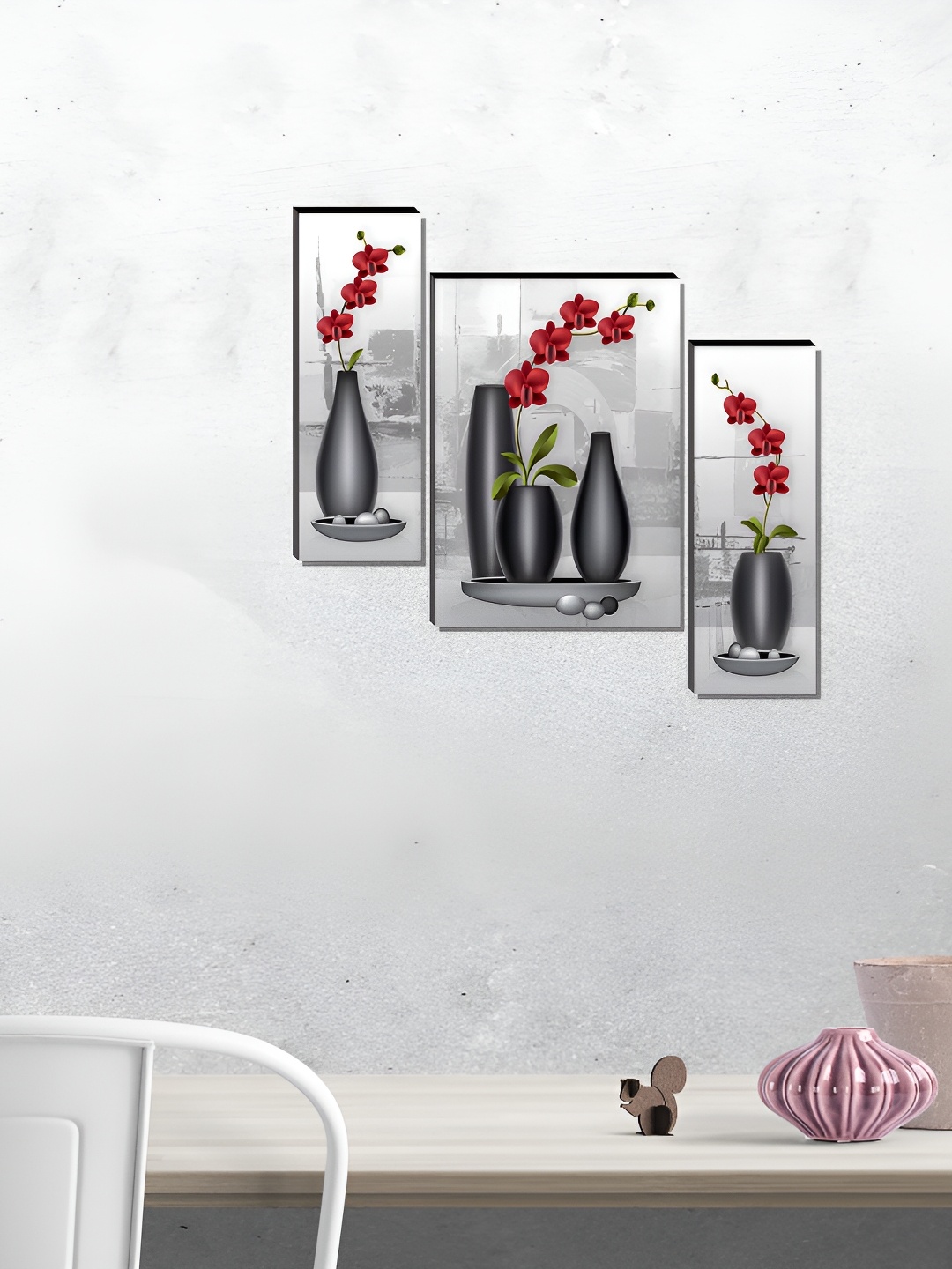 

WALLMAX Grey 3 Pieces Synthetic Wooden Paintings Wall Art