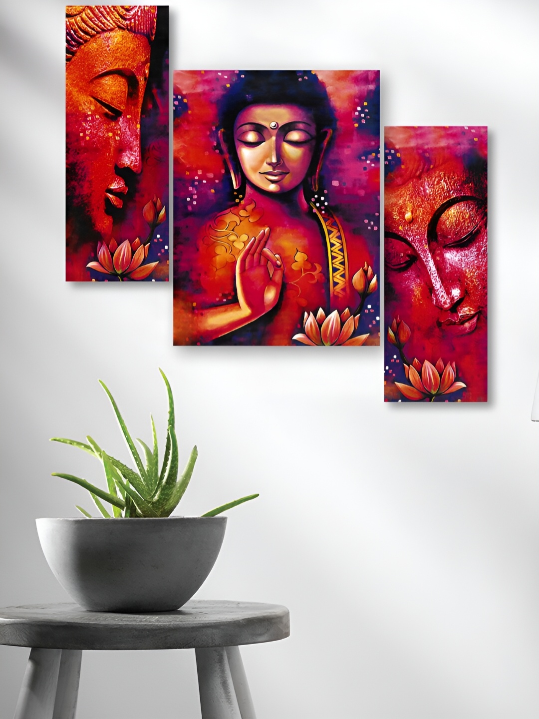 

WALLMAX Red 3 Pieces Synthetic Wooden Paintings Wall Art