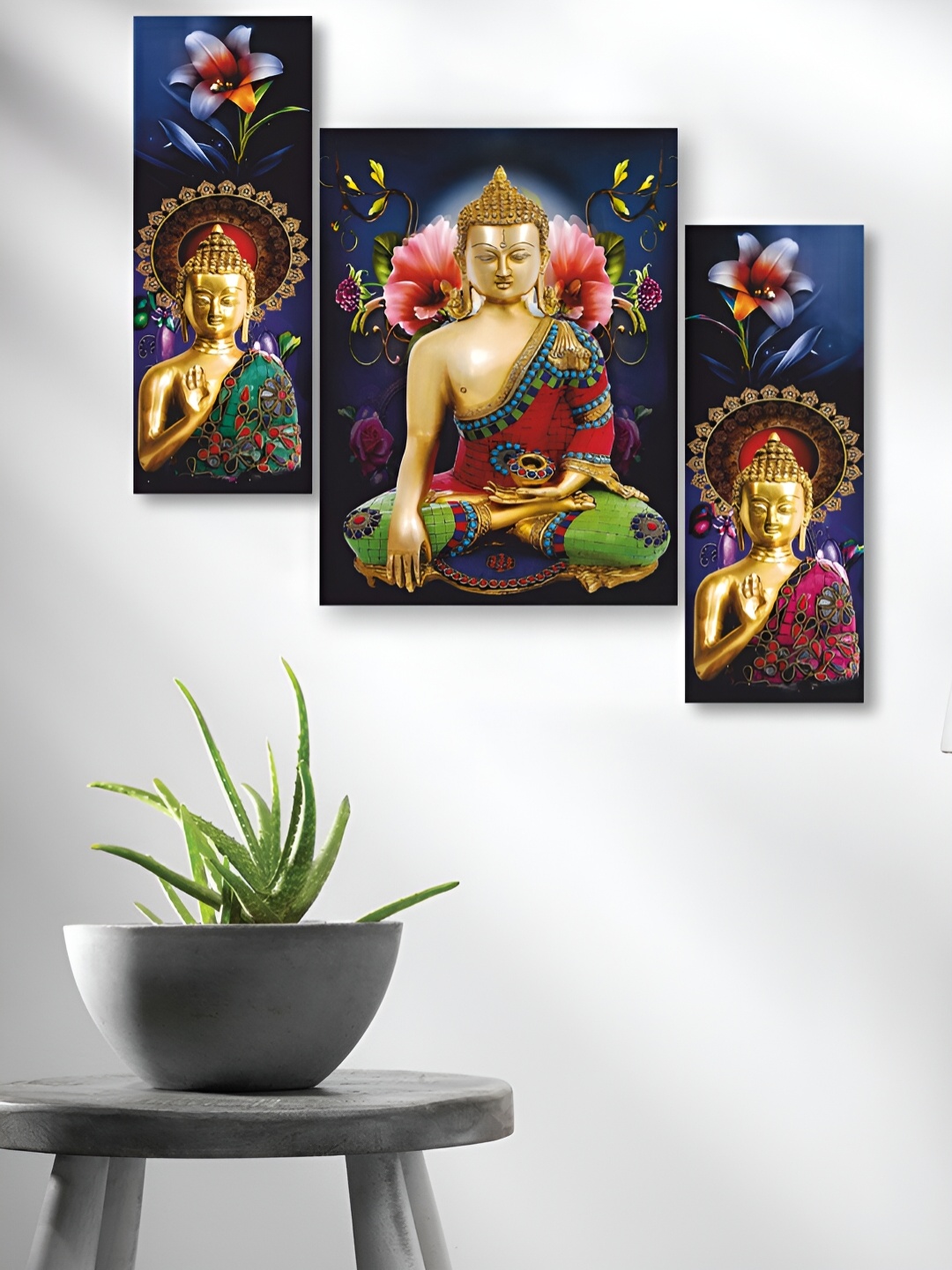 

WALLMAX Blue 3 Pieces Synthetic Wooden Paintings Wall Art