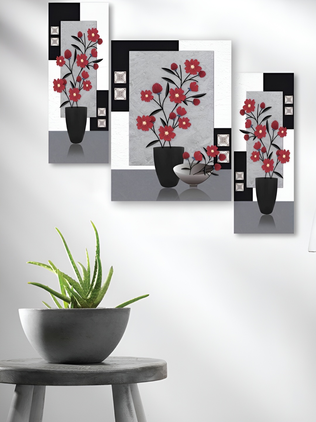 

WALLMAX Grey 3 Pieces Synthetic Wooden Paintings Wall Art
