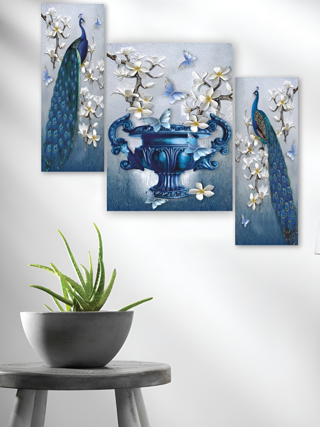 

WALLMAX Blue 3 Pieces Synthetic Wooden Paintings Wall Art