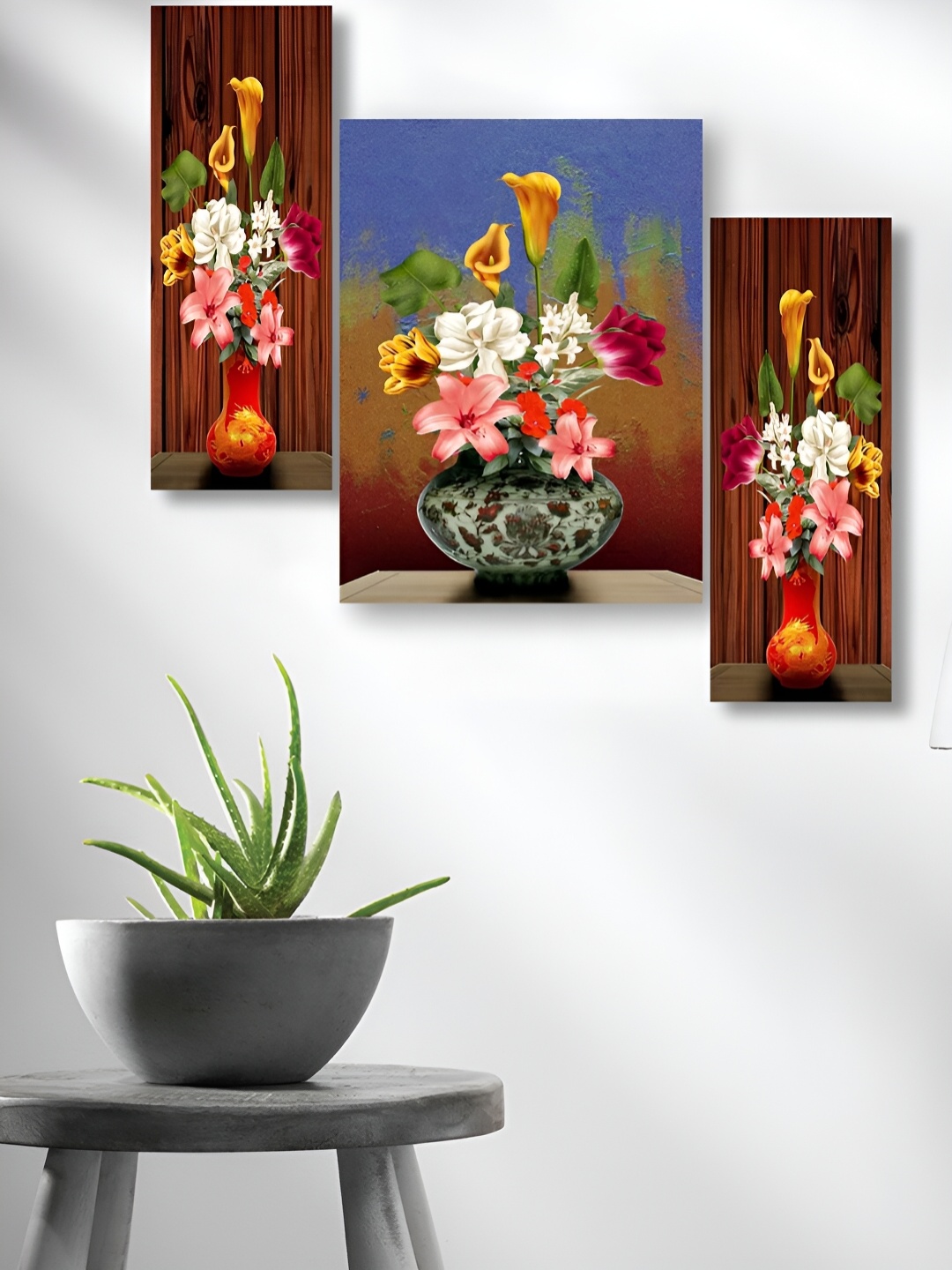 

WALLMAX Brown 3 Pieces Synthetic Wooden Paintings Wall Art
