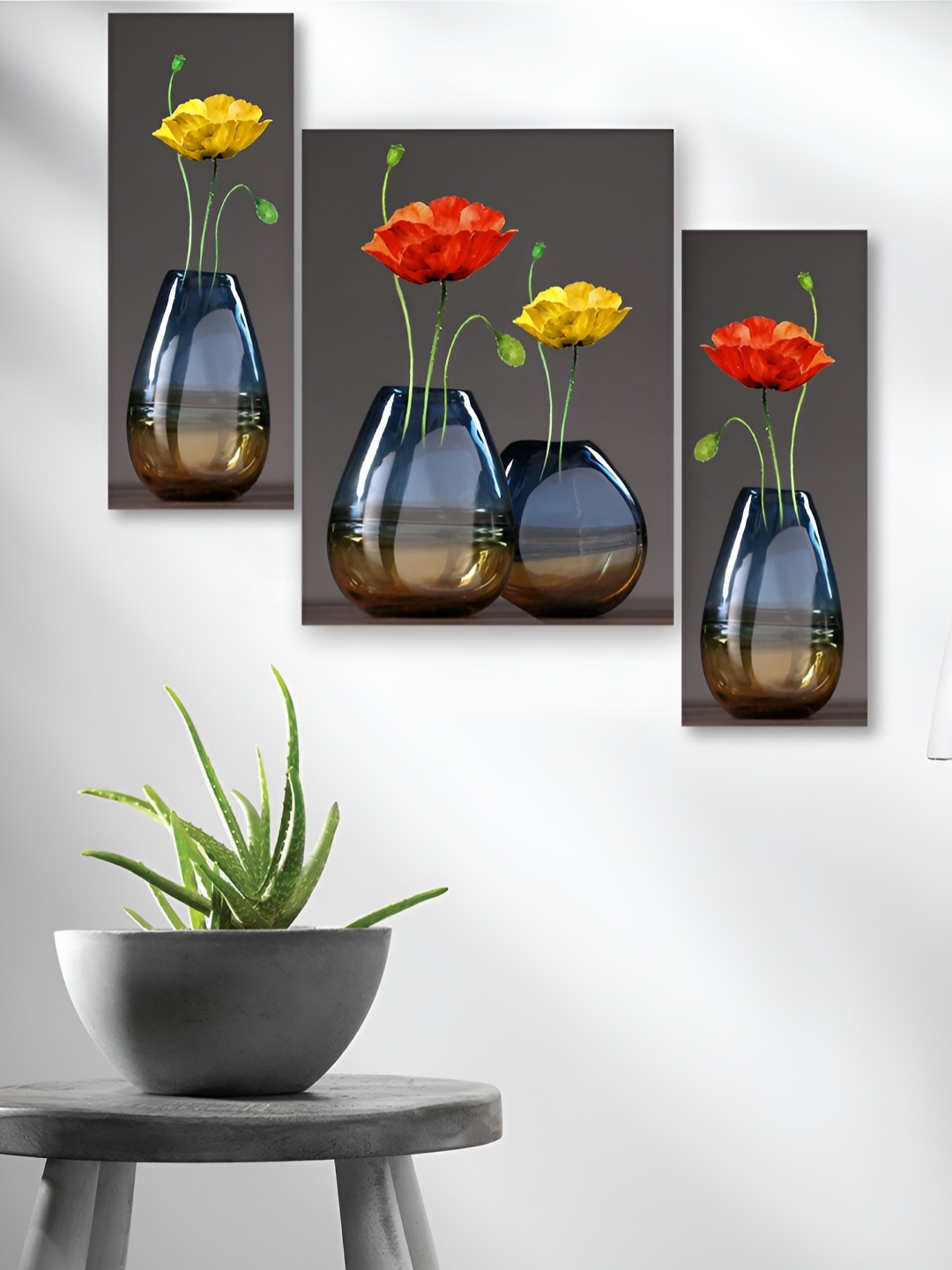 

WALLMAX Grey 3 Pieces Synthetic Wooden Paintings Wall Art