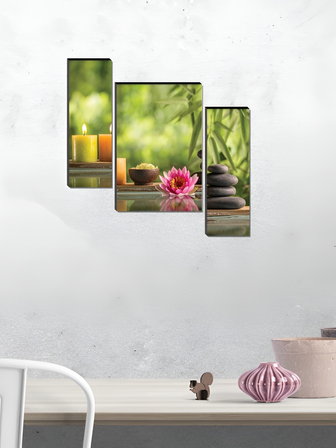 

WALLMAX Green 3 Pieces Synthetic Wooden Paintings Wall Art