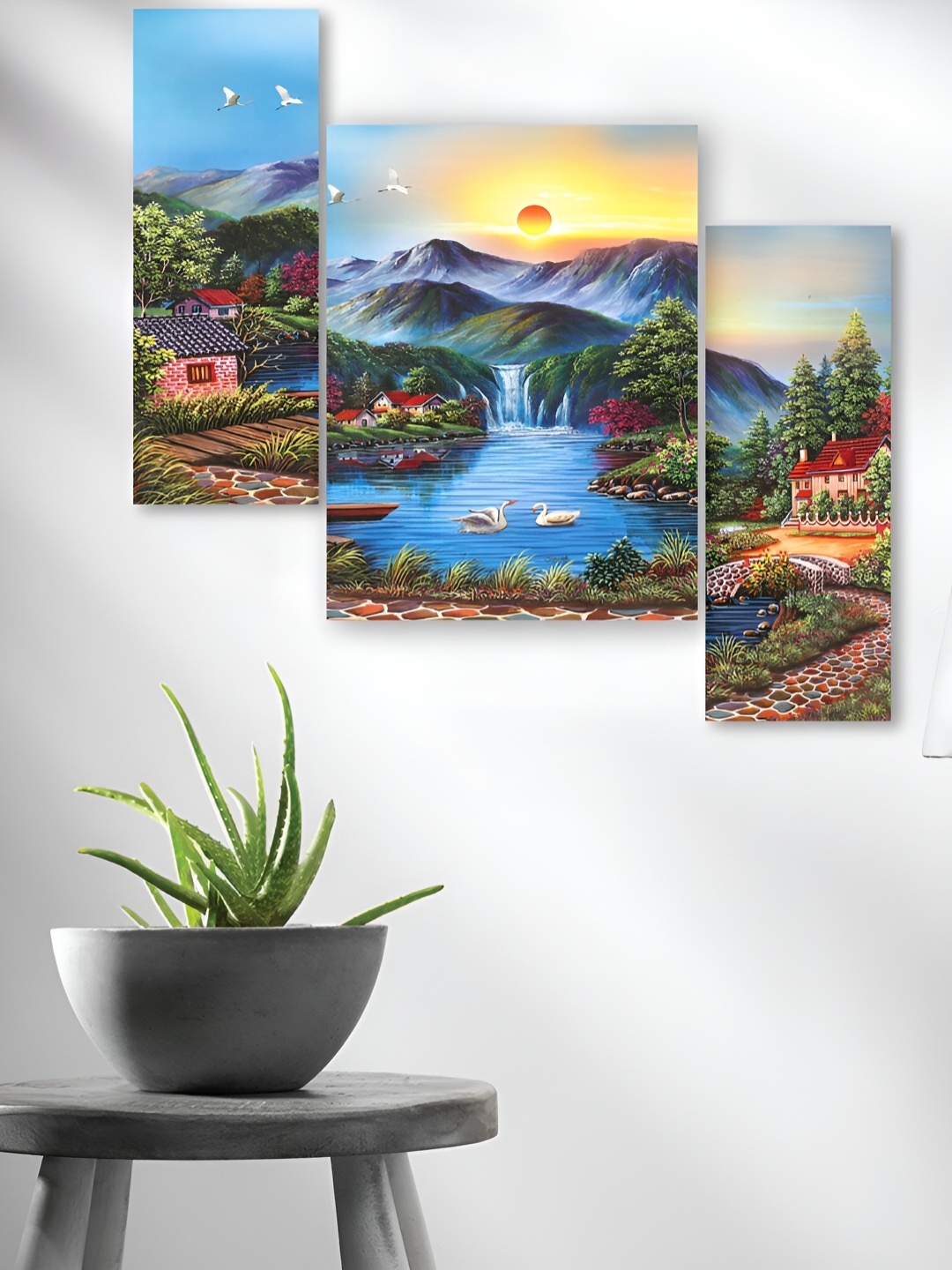 

WALLMAX Green & Blue 3 Pieces Wooden Religious Painting Wall Art