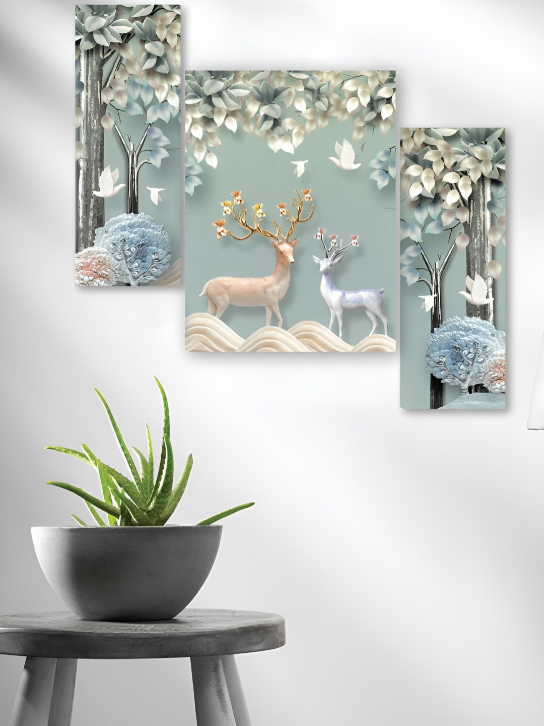 

WALLMAX Grey & Blue 3 Pieces Wooden Religious Painting Wall Art
