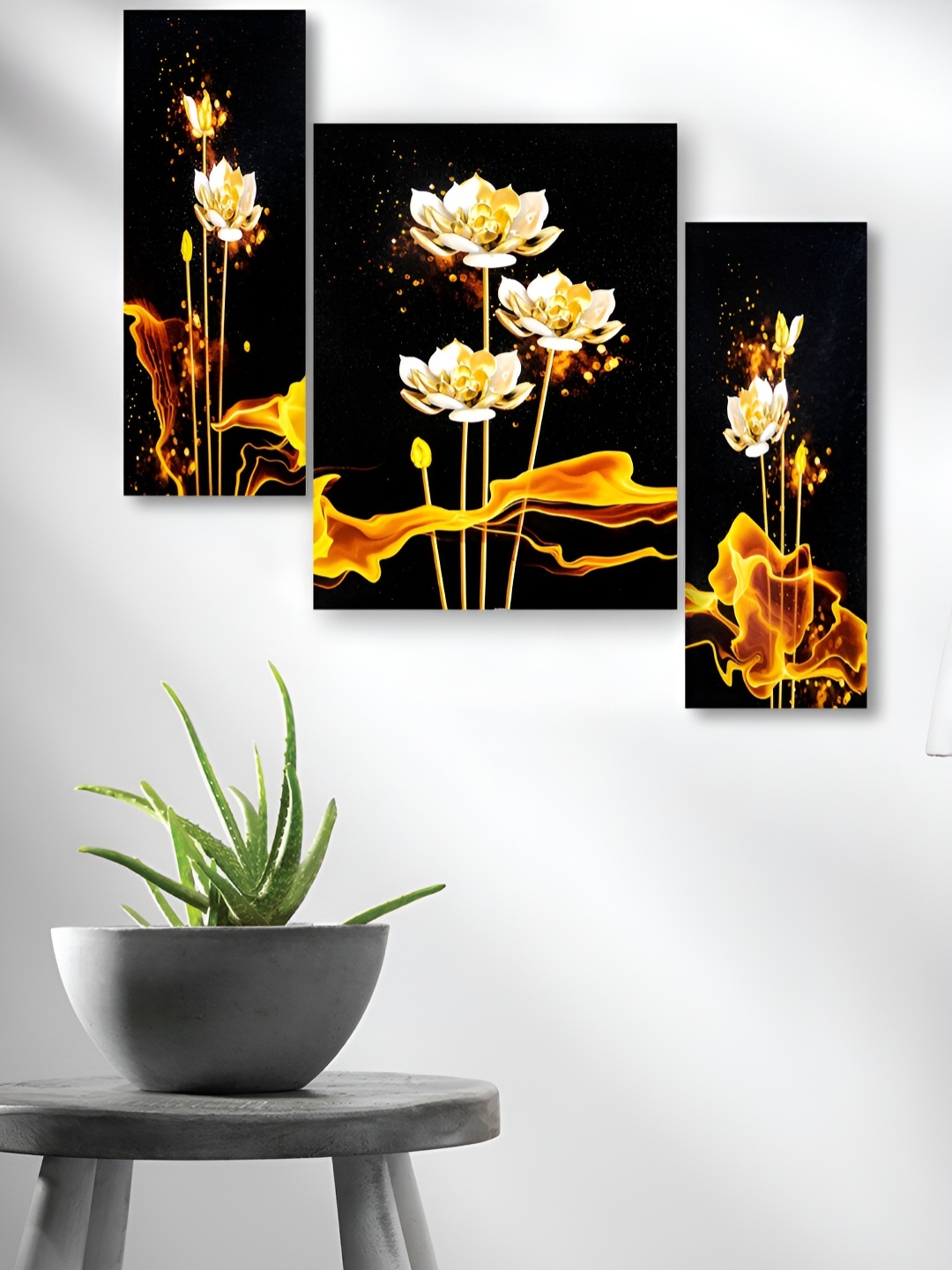 

WALLMAX Black & Yellow 3 Pieces Wooden Religious Painting Wall Art