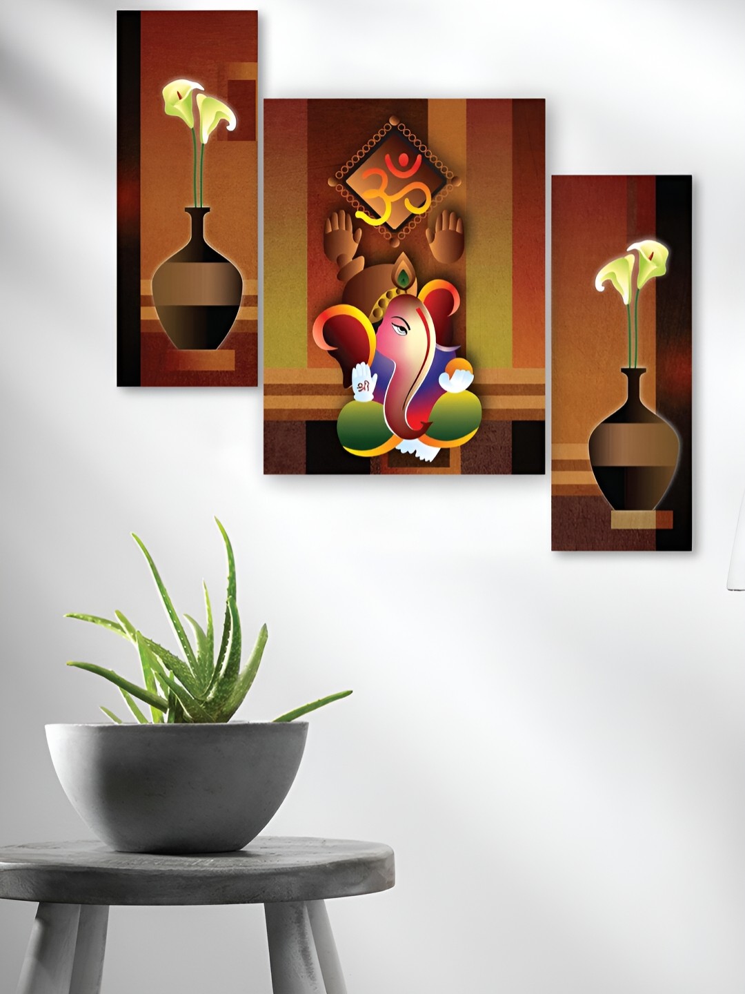 

WALLMAX Brown & Yellow 3 Pieces Wooden Religious Painting Wall Art