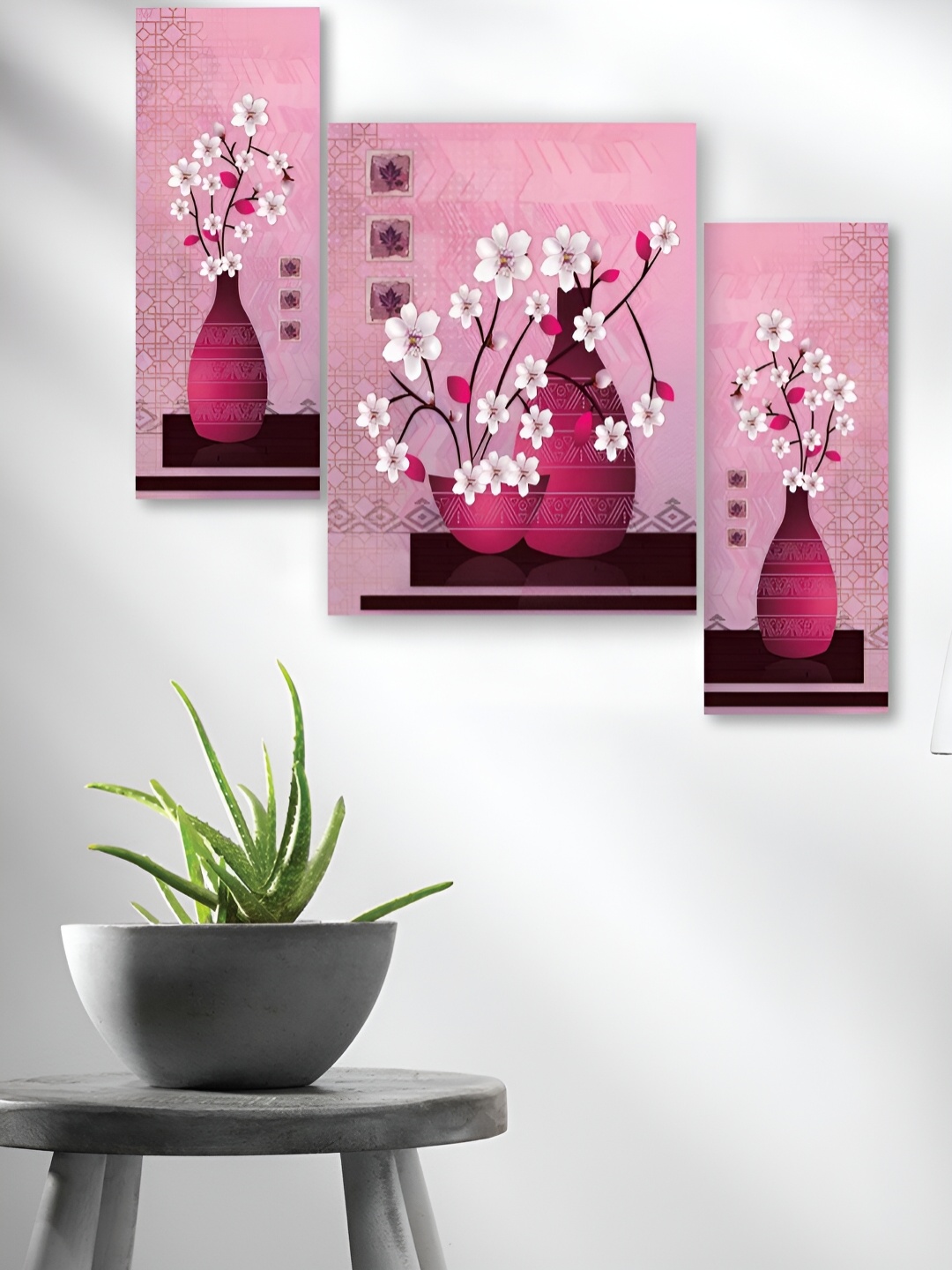 

WALLMAX Pink & White 3 Pieces Wooden Religious Painting Wall Art