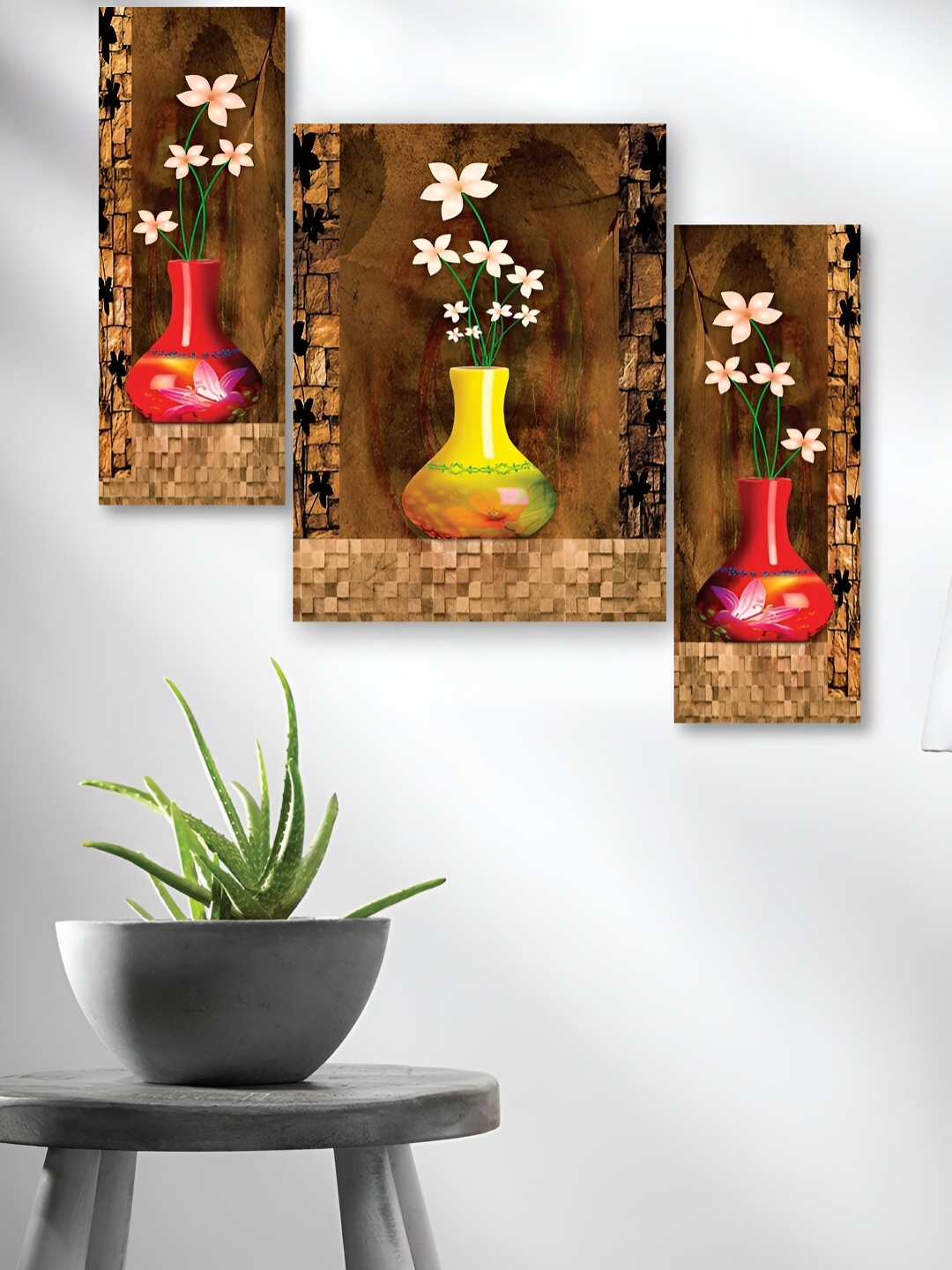 

WALLMAX Brown & Red 3 Pieces Wooden Painting Wall Art