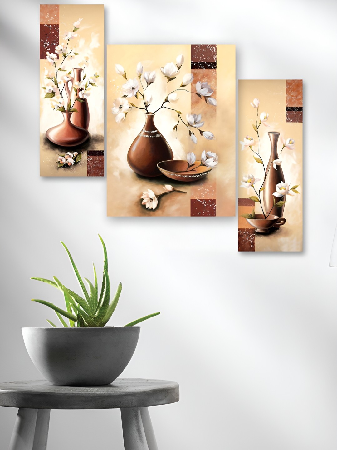 

WALLMAX Brown & White 3 Pieces Wooden Painting Wall Art