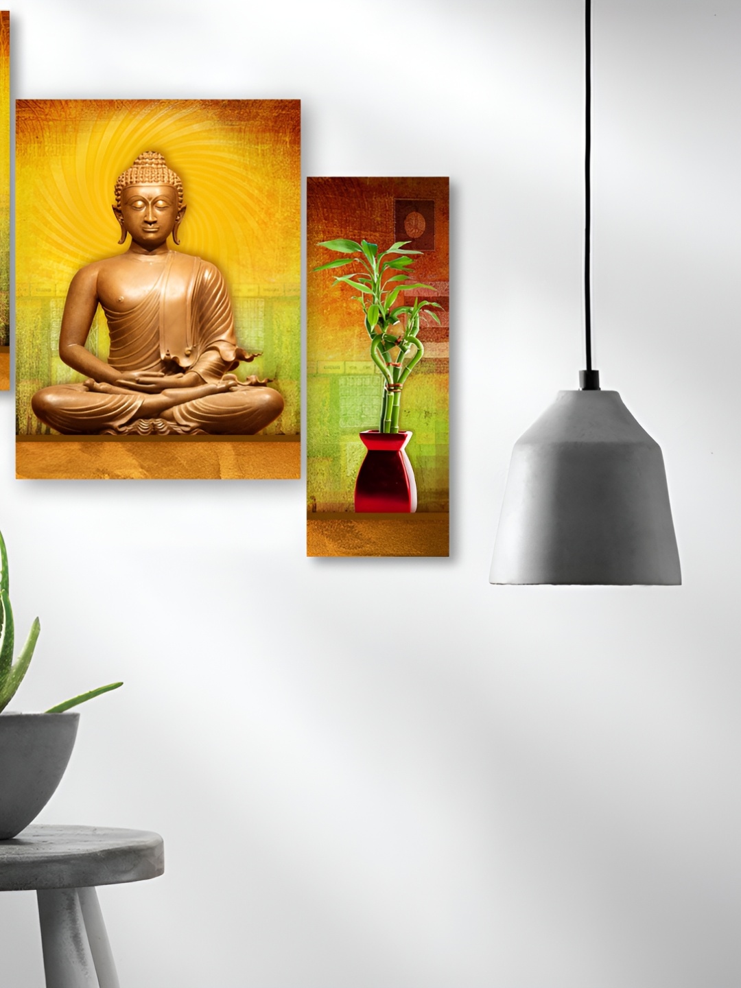 

WALLMAX Brown & Yellow 3 Pieces Wooden Painting Wall Art, Camel brown