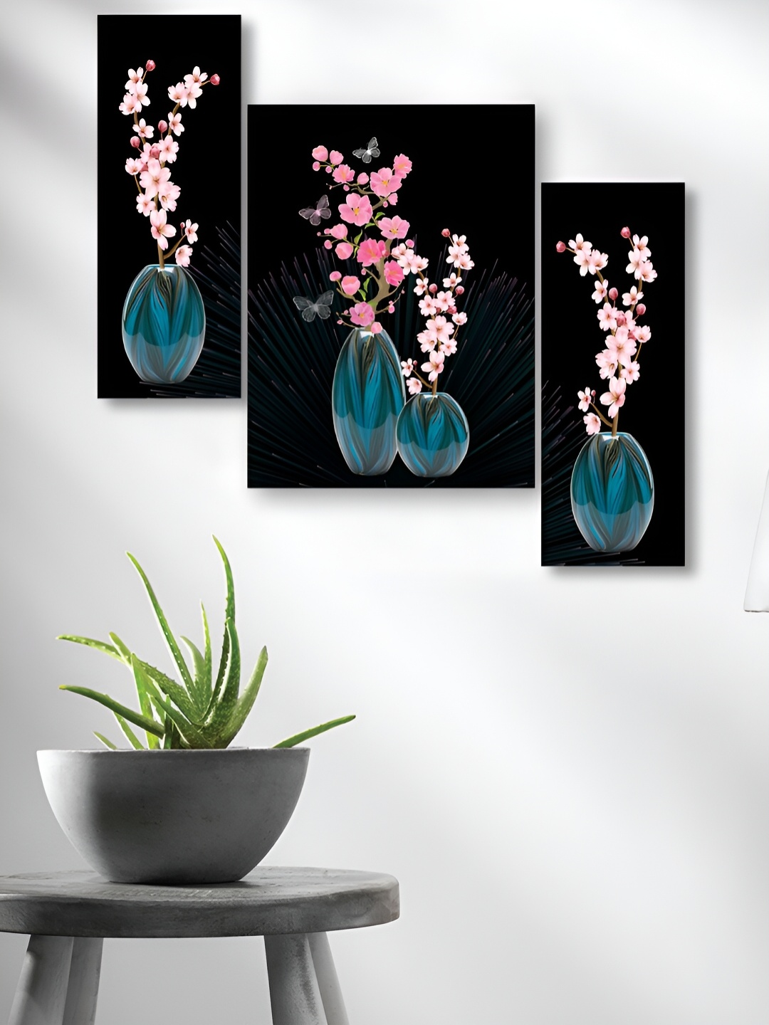 

WALLMAX Black & Pink 3 Pieces Wooden Painting Wall Art