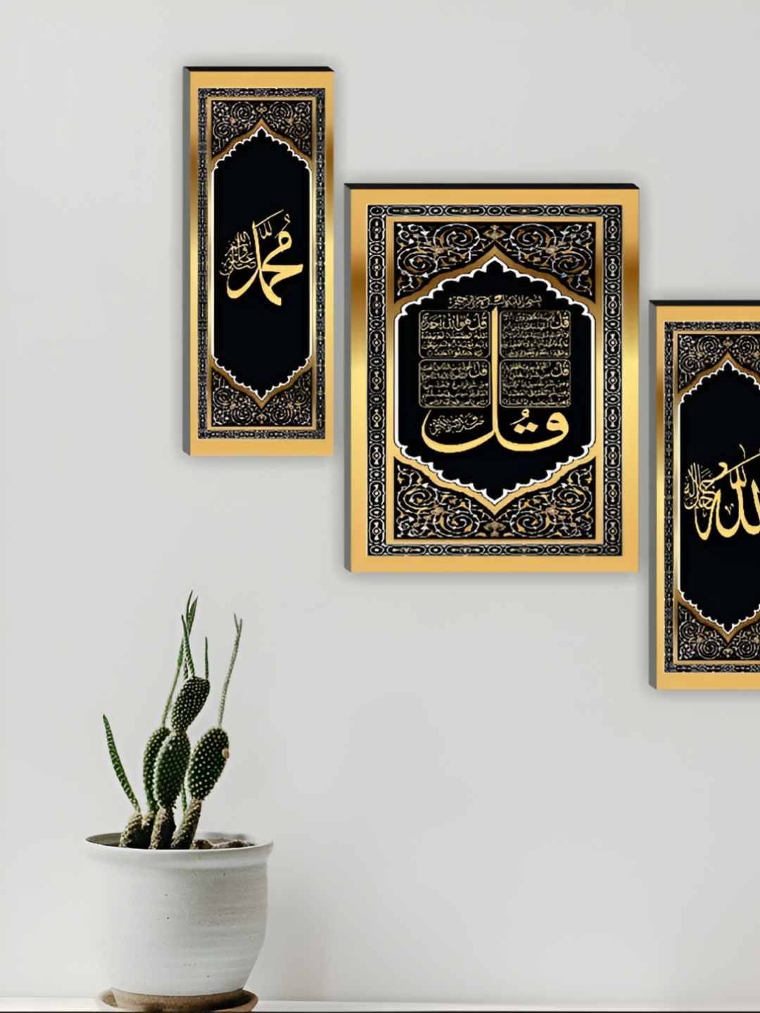 

WALLMAX Black & Gold Toned 3 Pieces Wooden Painting Wall Art