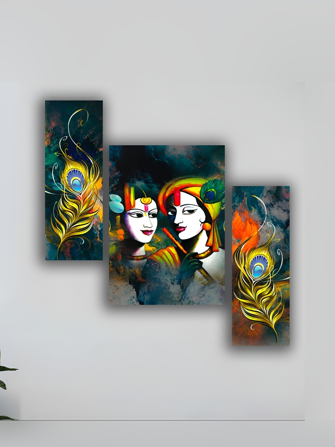 

WALLMAX White & Yellow 3 Pieces Wooden Painting Wall Art