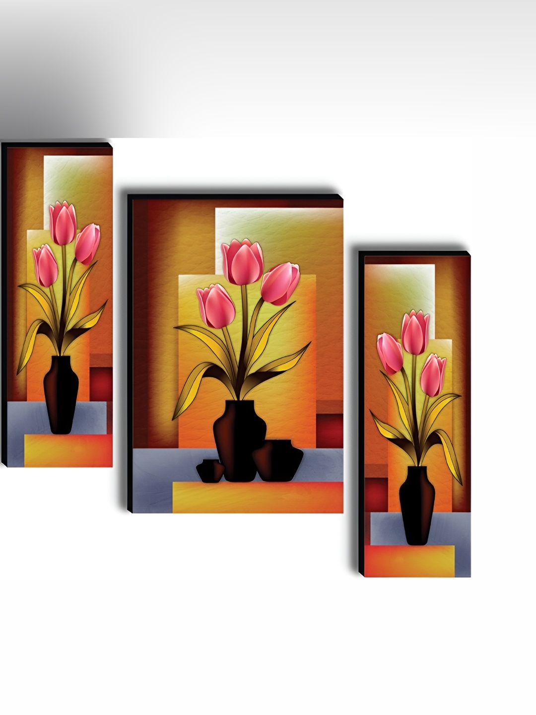 

WALLMAX Brown & Pink 3 Pieces Synthetic Wooden Painting Wall Art