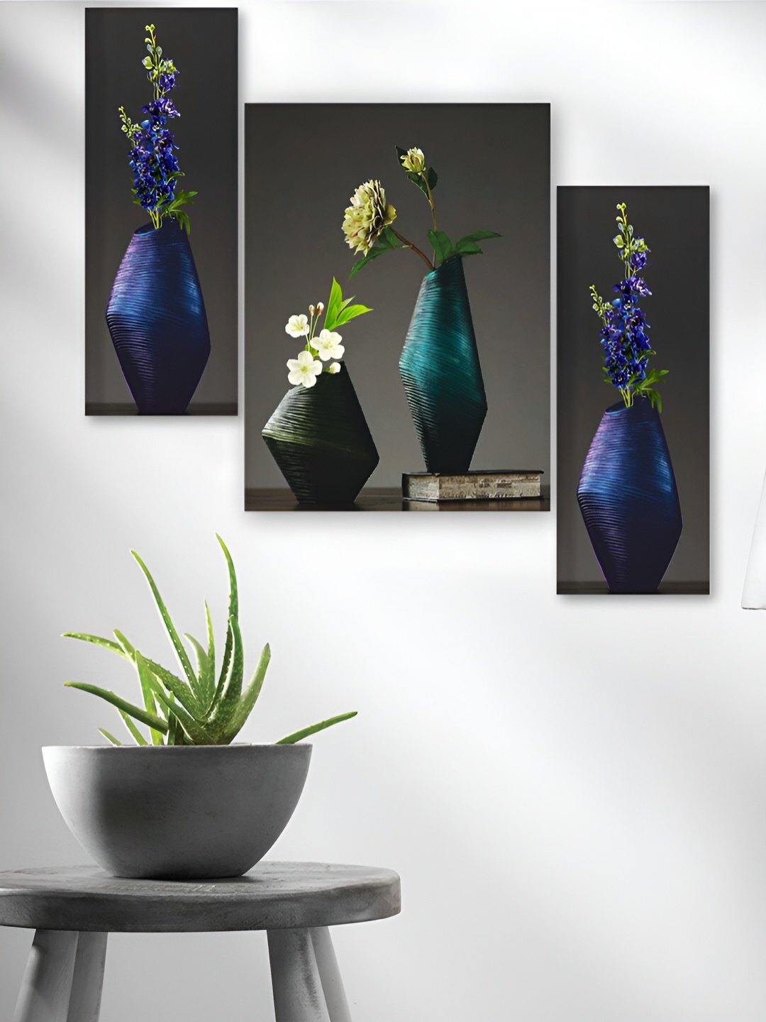 

WALLMAX Green & Blue 3 Pieces Synthetic Wooden Painting Wall Art