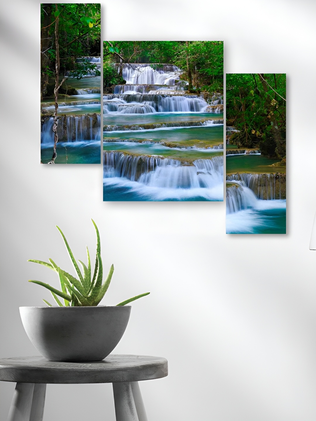 

WALLMAX Green & White 3 Pieces Synthetic Wooden Painting Wall Art