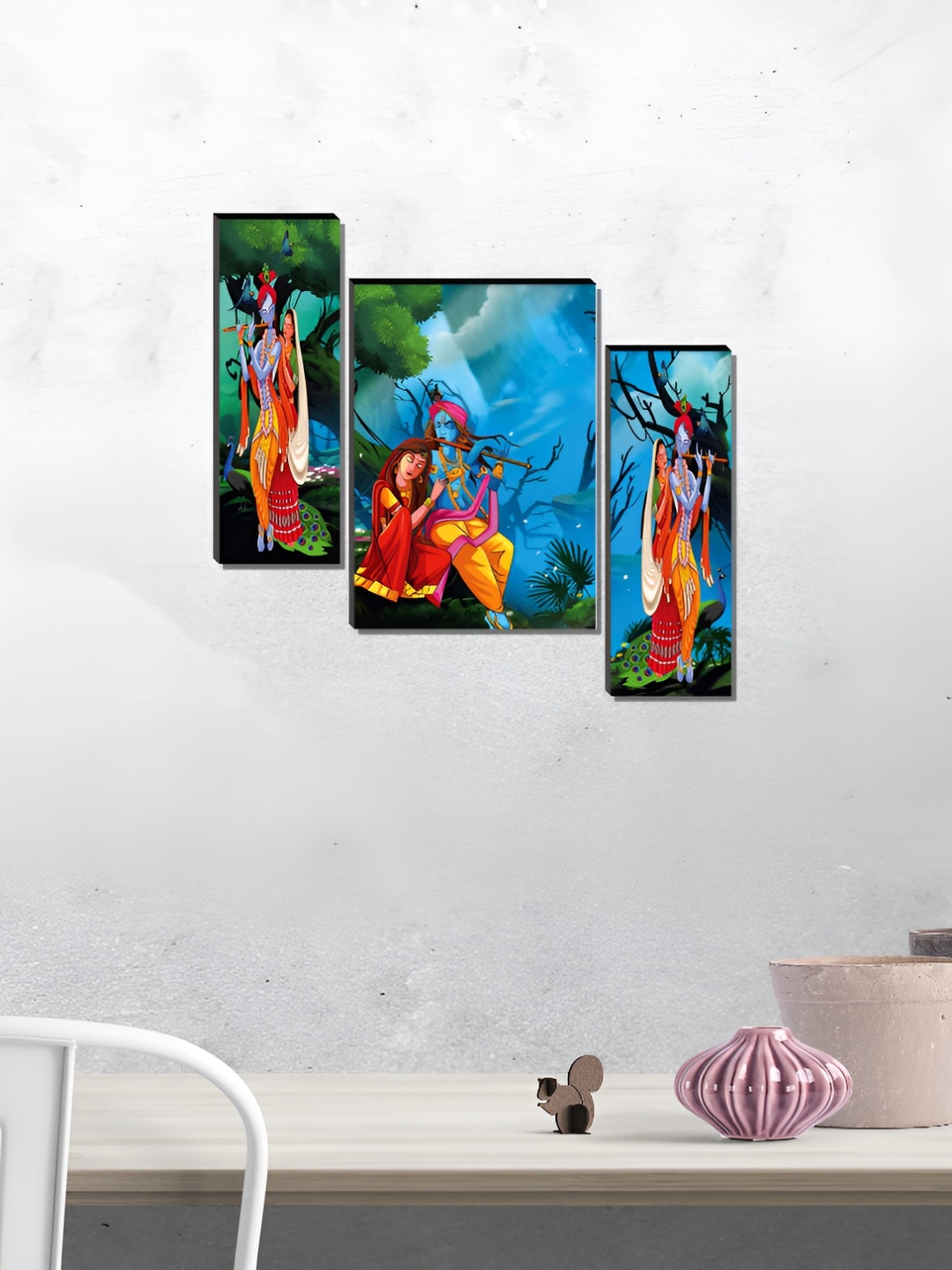 

WALLMAX Blue & Yellow 3 Pieces Synthetic Wooden Painting Wall Art