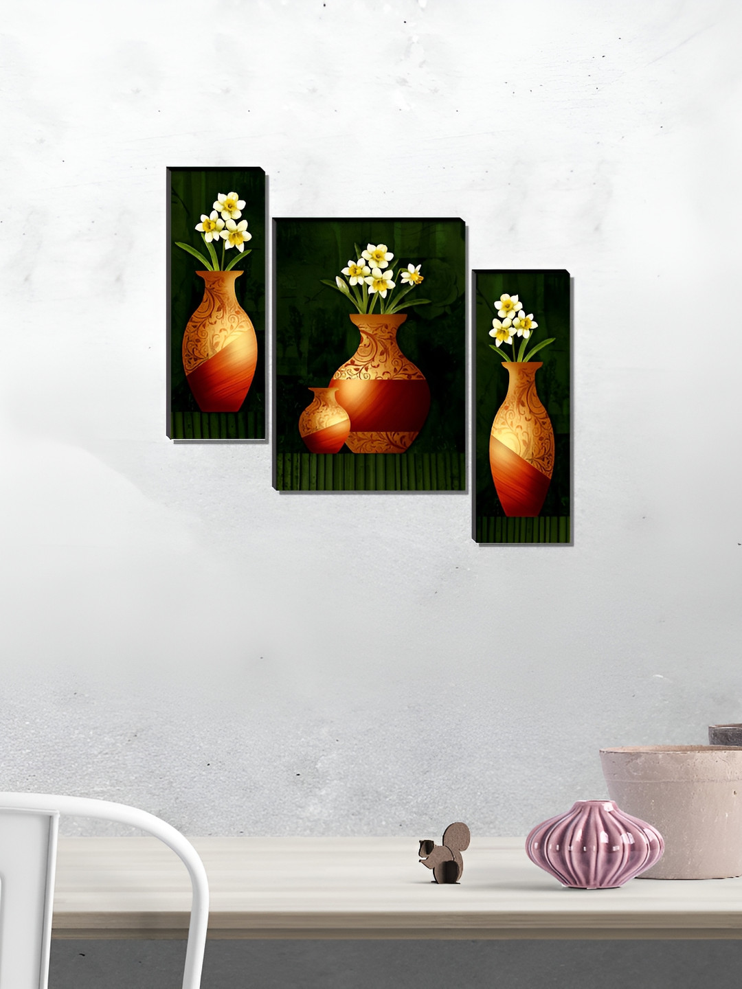 

WALLMAX Black & Brown 3 Pieces Synthetic Wooden Painting Wall Art