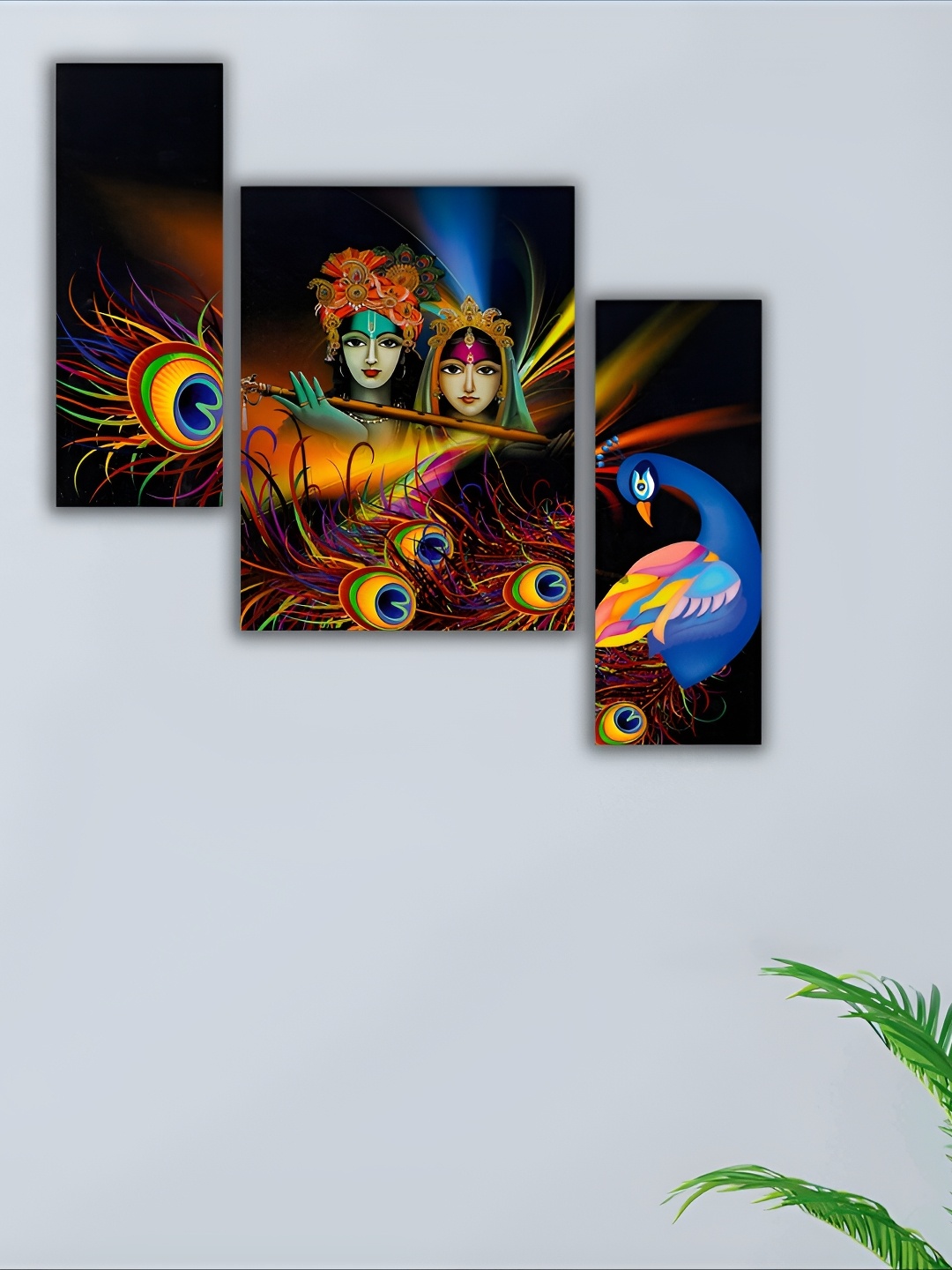 

WALLMAX Yellow & Blue 3 Pieces Synthetic Wooden Painting Wall Art