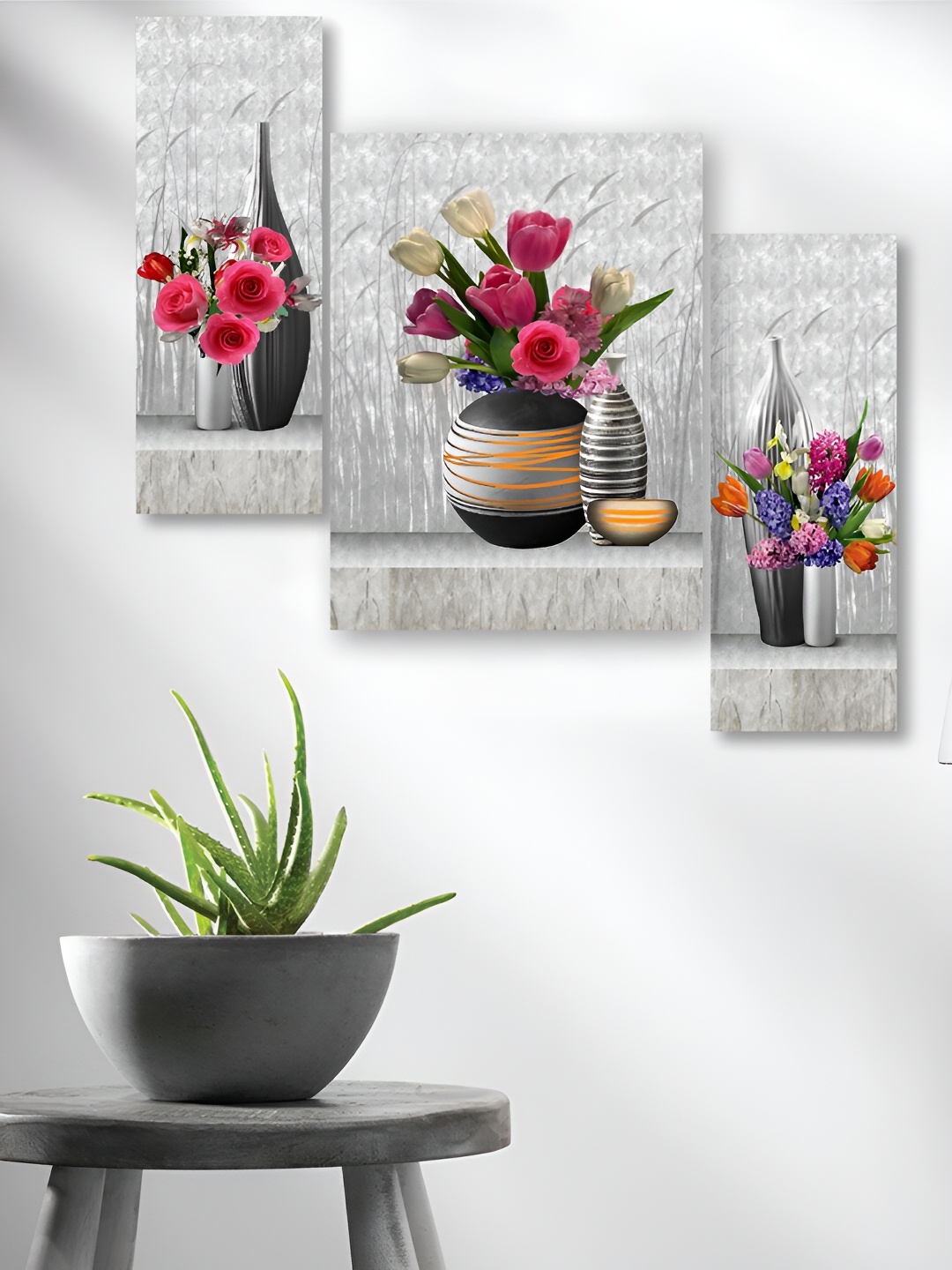 

WALLMAX White & Red 3 Pieces Synthetic Wooden Painting Wall Art