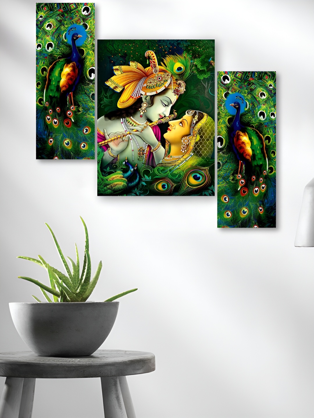 

WALLMAX Green & Yellow 3 Pieces Synthetic Wooden Painting Wall Art