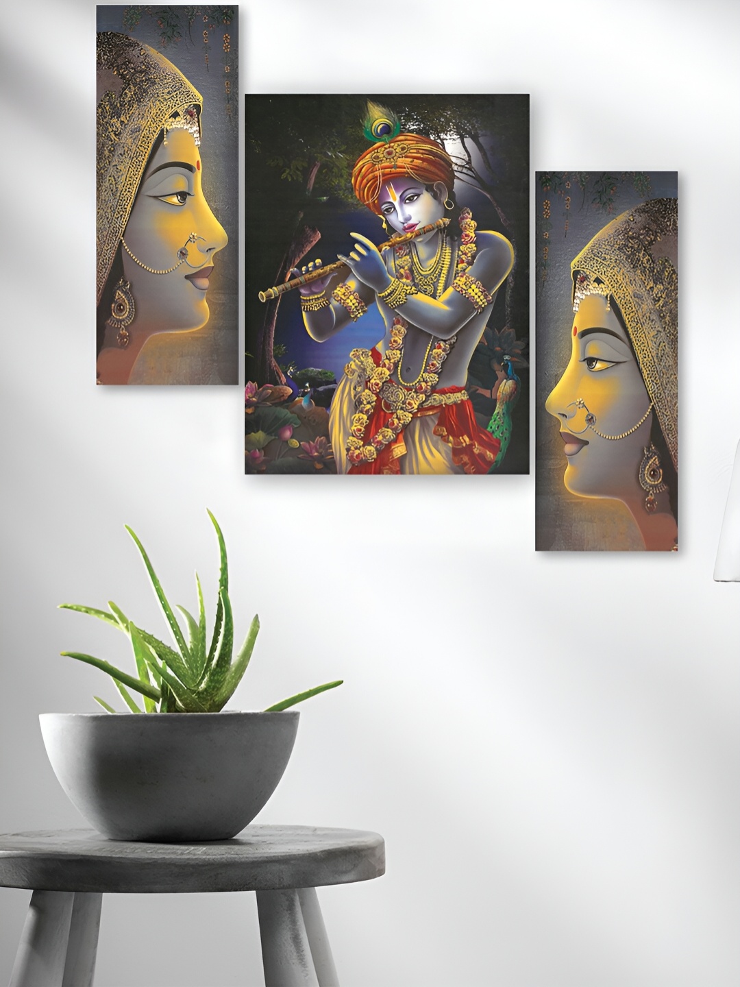 

WALLMAX Grey & Yellow 3 Pieces Synthetic Wooden Painting Wall Art