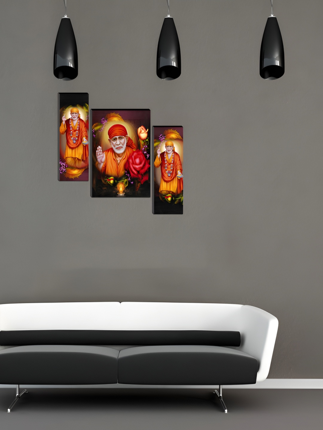 

WALLMAX Black & Orange 3 Pieces Synthetic Wooden Painting Wall Art