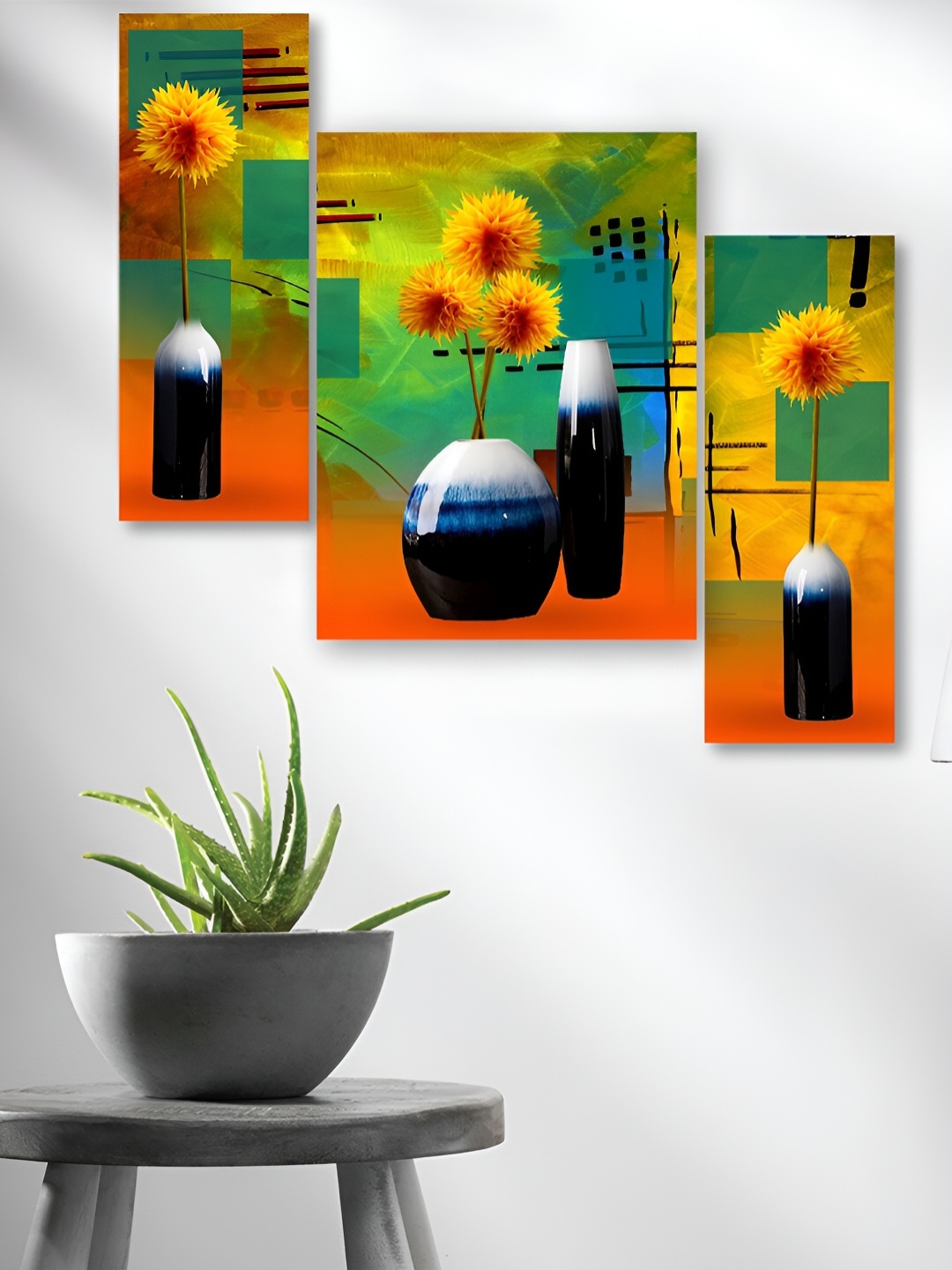 

WALLMAX Yellow & Orange 3 Pieces Synthetic Wooden Painting Wall Art